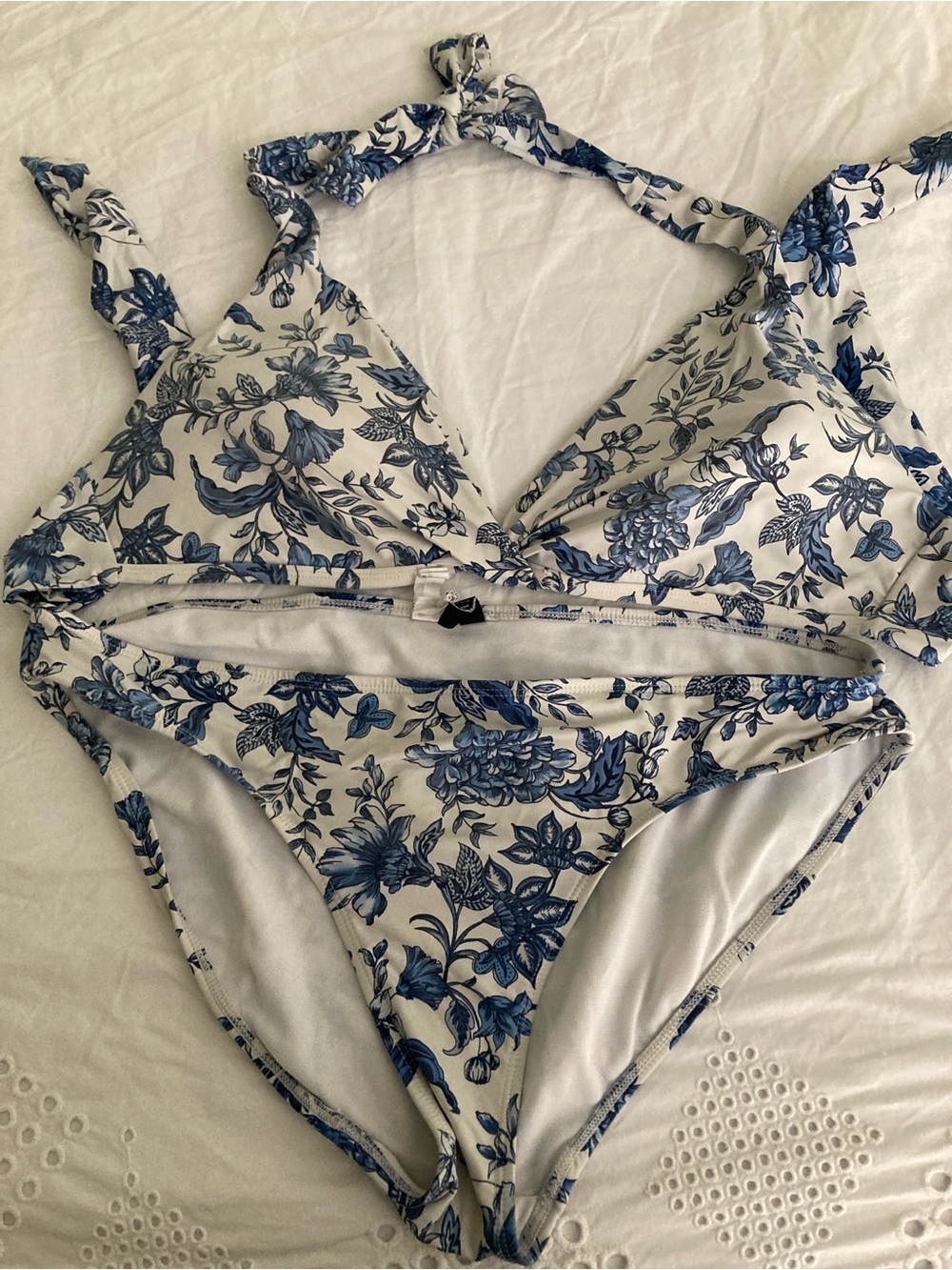 Ralph Lauren White Bikini Set with Blue Floral Print